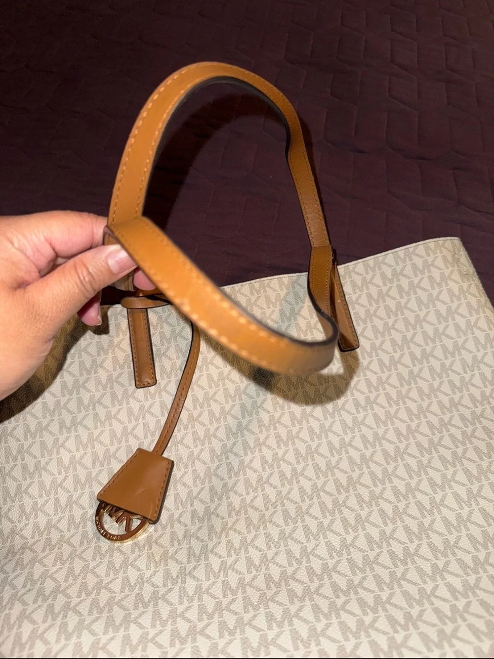 Michael Kors Cream Tote with Tan Leather Handles and Logo Charm